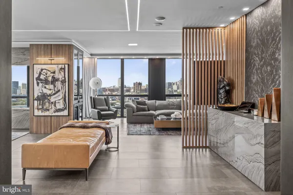 a view of a living room and a garage