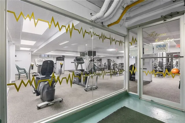 a view of a room with gym equipment