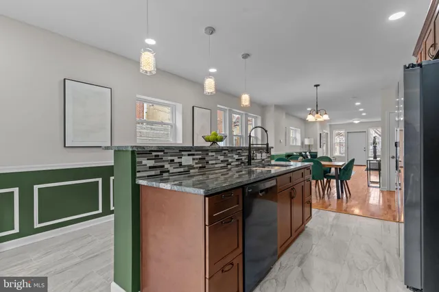 a kitchen with lots of counter top space