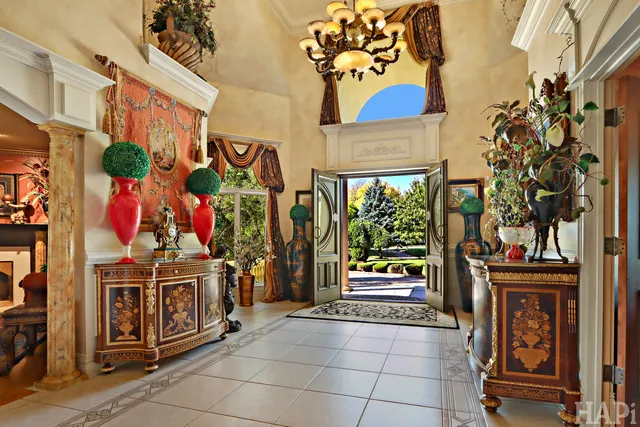 a view of a dining room and furniture