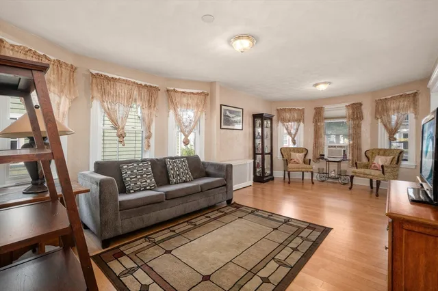a living room with furniture and a rug