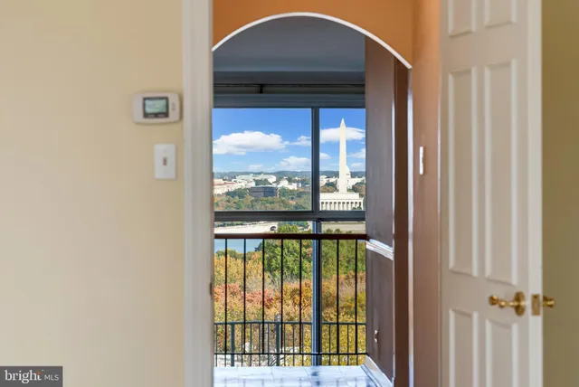 a view of balcony with furniture