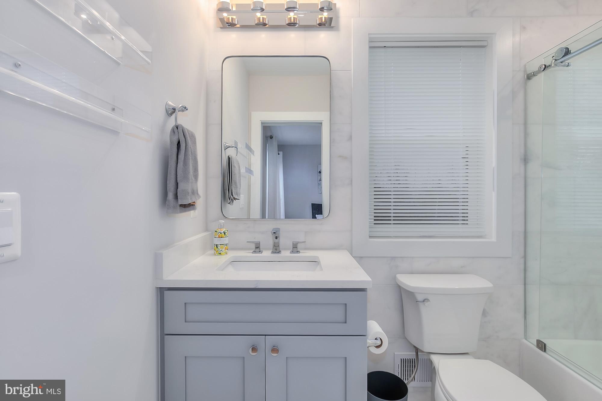 501 Longfellow Street Northwest, Unit B Washington, DC 20011 - Photo 20 of 22 a bathroom with a sink vanity mirror and toilet