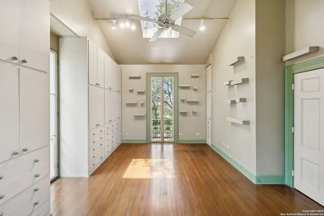 a view of a garden with an outdoor space