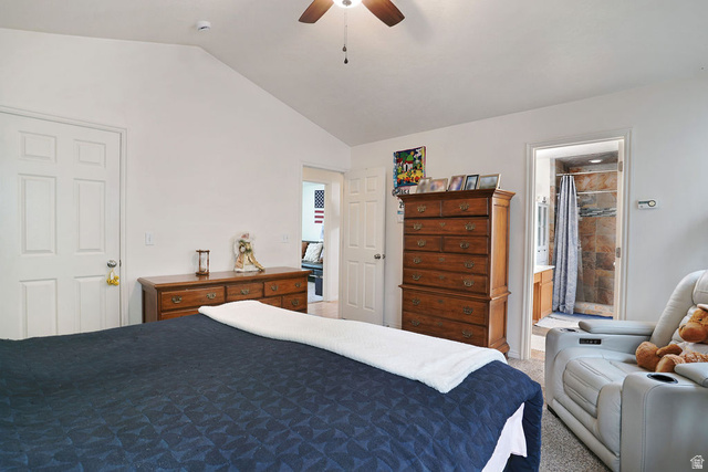 464 West Saddle Back Drive Springville, UT 84663 - Photo 12 of 15 Bedroom featuring a vaulted ceiling and a ceiling fan