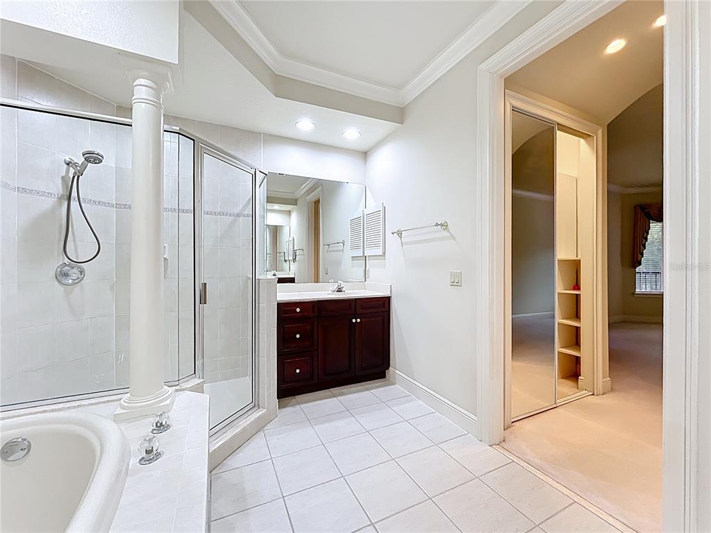 503 Camino Real, Unit 503 Howey-in-the-Hills, FL 34737 - Photo 31 of 65 a spacious bathroom with a granite countertop sink mirror and shower