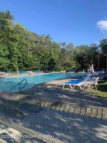 a view of a swimming pool with a yard
