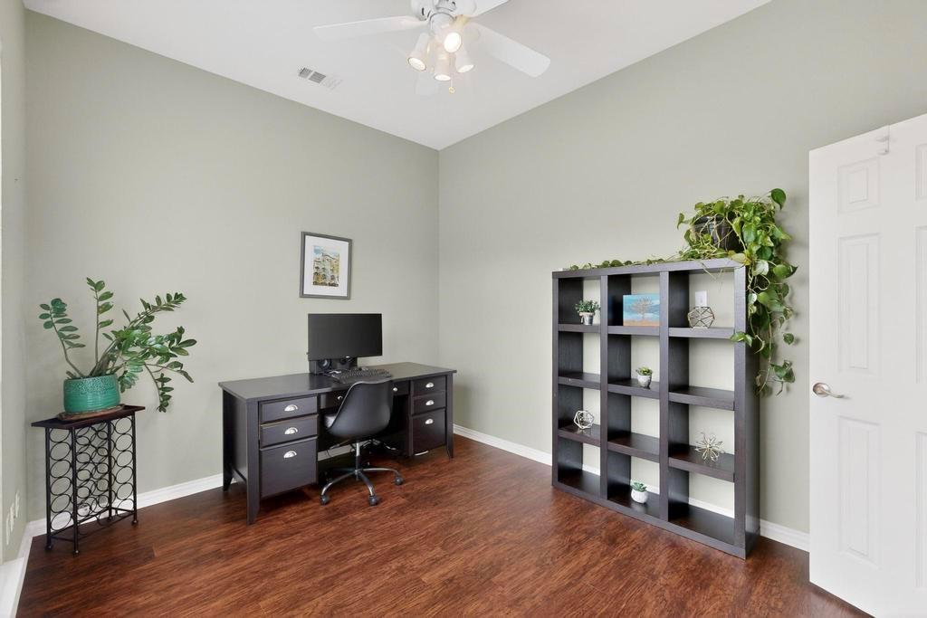 236 Hope Circle Murphy, TX 75094 - Photo 7 of 38 Home office featuring French doors, wood-like LVP flooring and ceiling fan