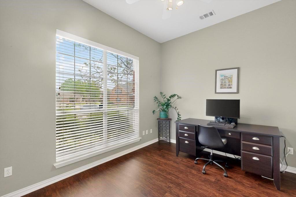 236 Hope Circle Murphy, TX 75094 - Photo 8 of 38 Home office featuring a nice bright view of the front yard and a ceiling fan