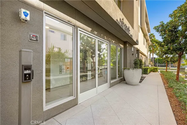 a view of a building with a patio