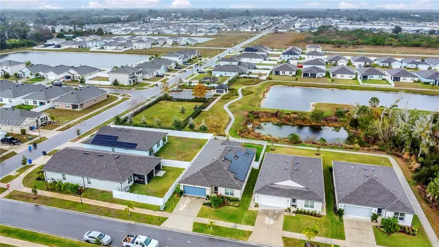 an aerial view of houses with outdoor space