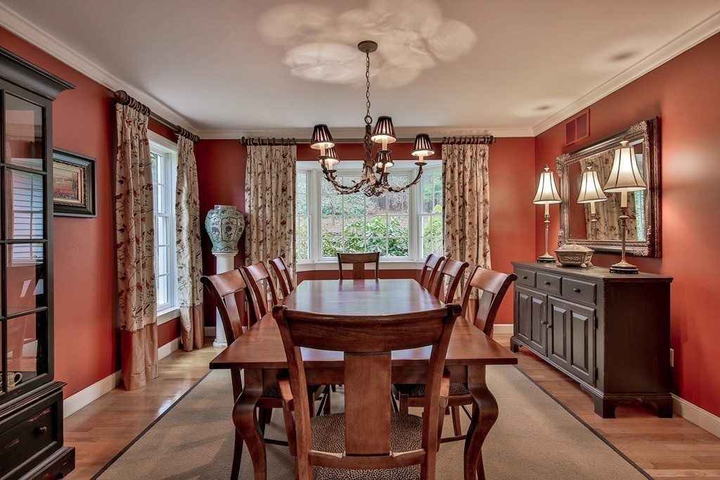 25 Chandler Road Boxford, MA 01921 - Photo 8 of 30 a dining room with furniture a chandelier and wooden floor