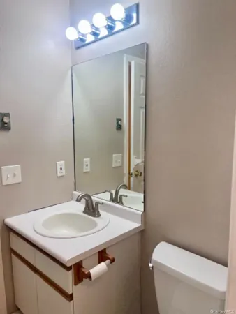 a bathroom with a toilet a sink and mirror