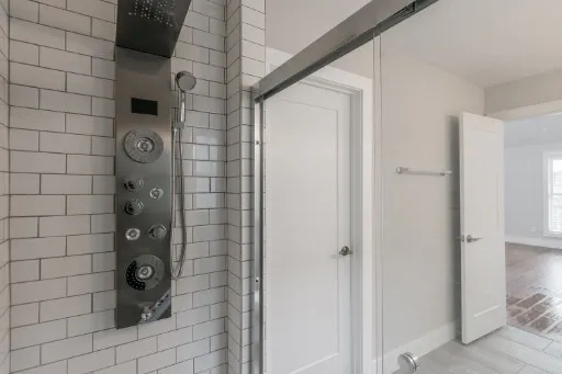 a bathroom with a shower