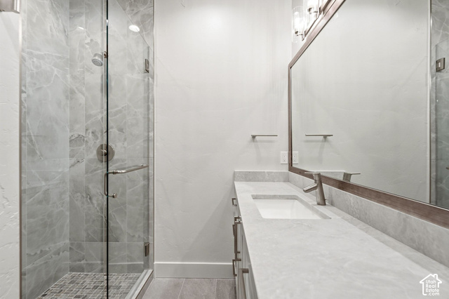 1067 Station Loop Road Park City, UT 84098 - Photo 22 of 38 Glass-enclosed shower with tiled walls and a mosaic-tiled floor