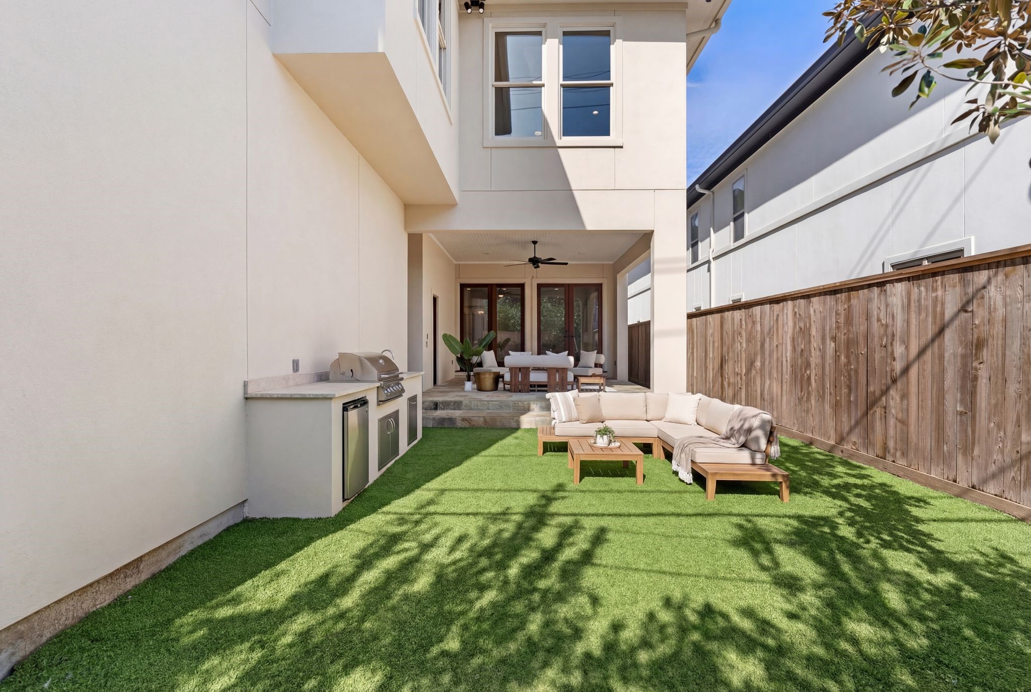 1815 Milford Street Houston, TX 77098 - Photo 33 of 33 VIRTUAL RENDERING - Enhanced to show the backyard with turf and summer kitchen.