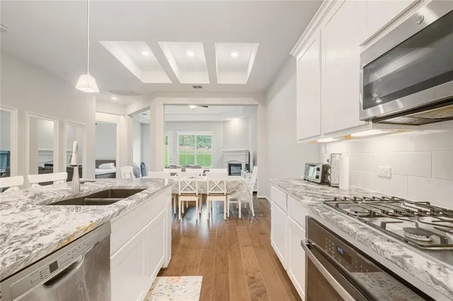 a kitchen with lots of counter top space