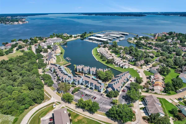 a view of a lake with a city