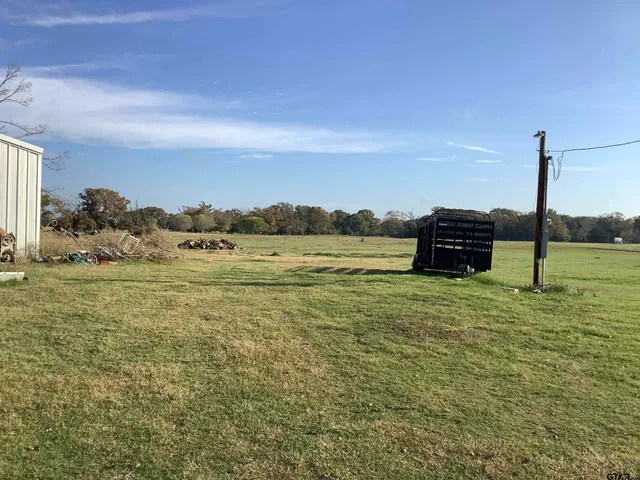 a view of a field with an trees
