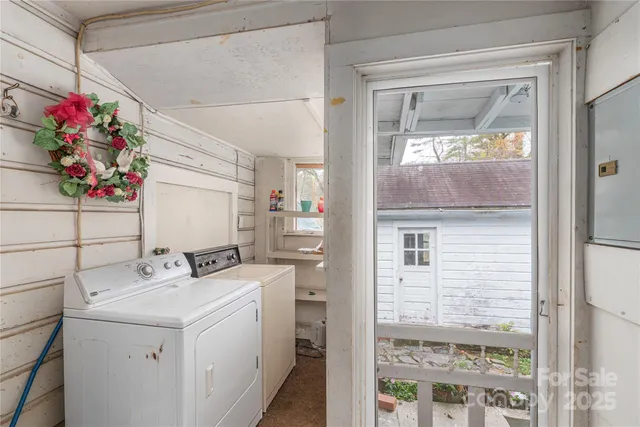 a utility room with a washer and dryer