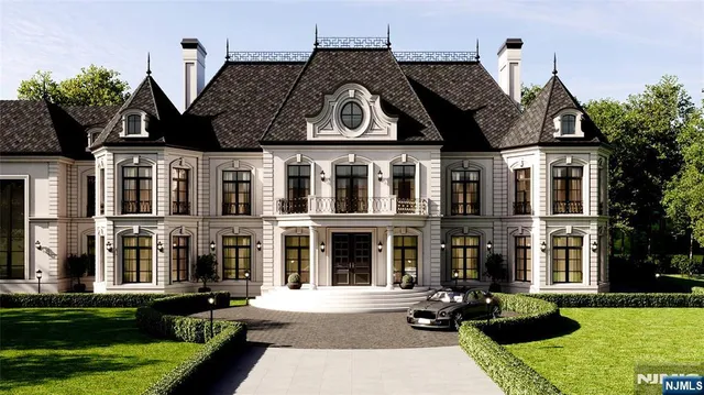 front view of a brick house with a yard