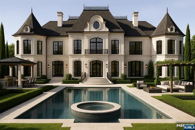 a view of multiple houses with a swimming pool