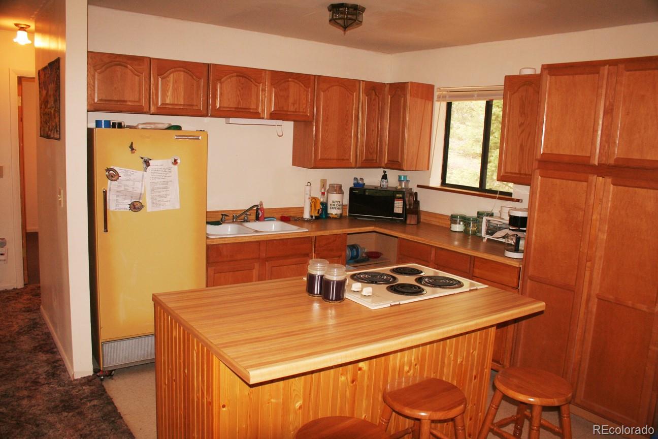777 Singletree Road Hartsel, CO 80449 - Photo 8 of 31 a kitchen with a refrigerator a stove a sink and a cabinets