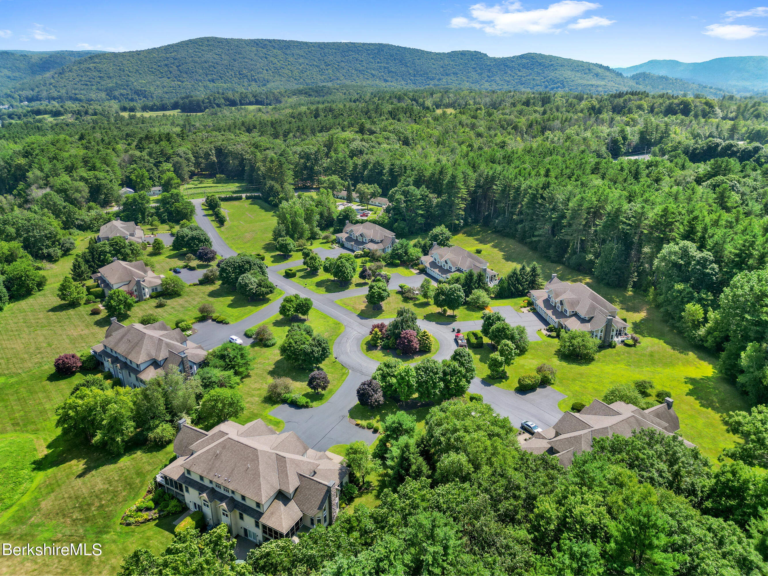 82 Stockbridge Terrace, Unit 82 Lee, MA 01238 - Photo 52 of 64 an aerial view of green landscape with trees houses and mountain view