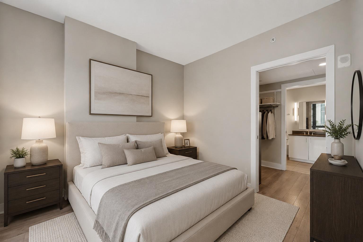 88 V Street Southwest, Unit 213 Washington, DC 20024 - Photo 18 of 26 VIRTUALLY STAGED Serene bedroom modern elegance.