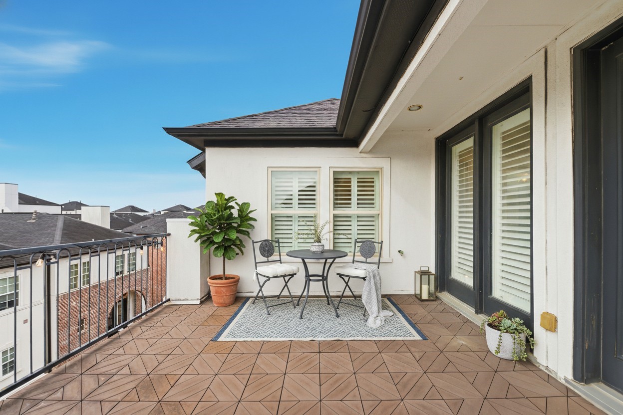5606 Cohn Terrace Houston, TX 77007 - Photo 34 of 39 a view of a patio with a table and chairs and wooden floor
