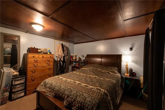 a bed room with a bed and a television