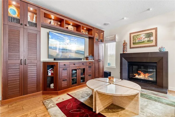 a living room with fireplace furniture and a flat screen tv