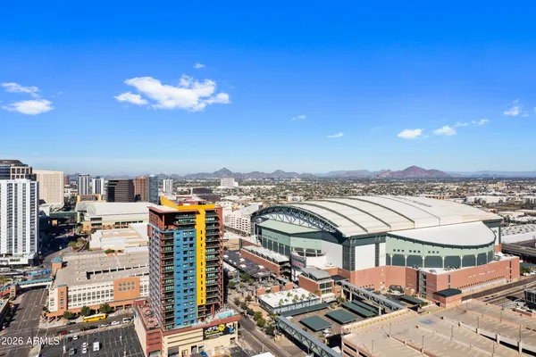 a view of a city with tall buildings