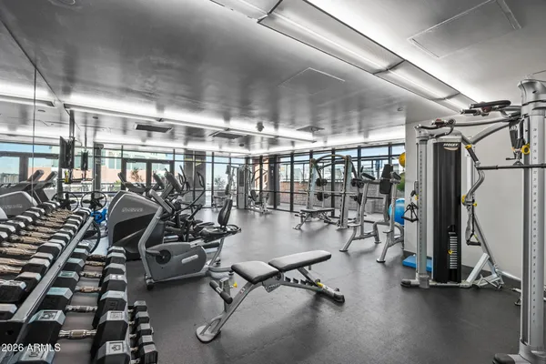 a view of a room with gym equipment