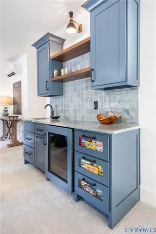 a front view of a building with trees