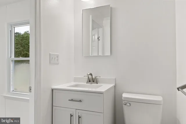 a bathroom with a sink a mirror and a toilet