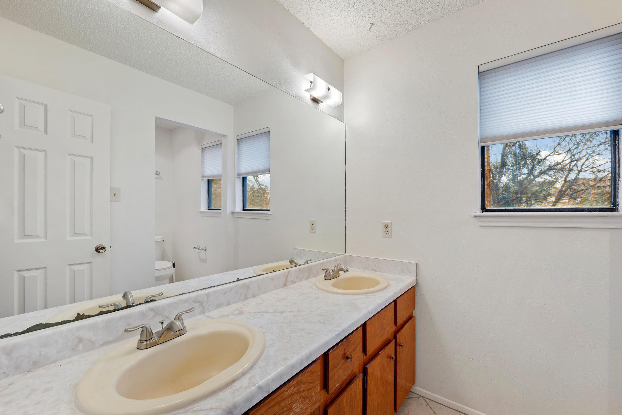 11918 Snow Finch Road Austin, TX 78758 - Photo 29 of 33 Bathroom with double vanity and a textured ceiling