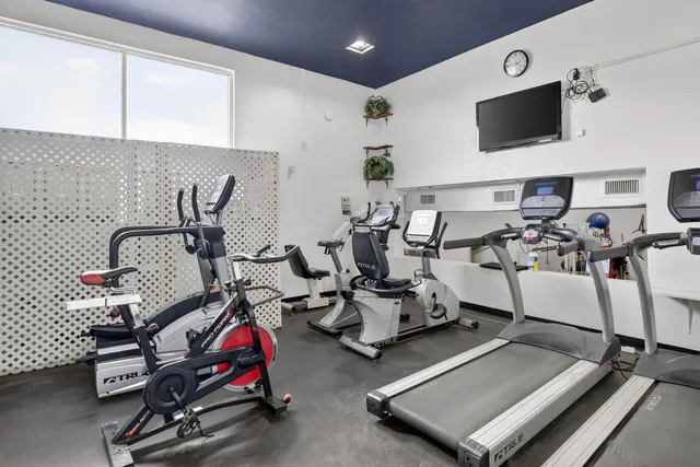 a room with gym equipment