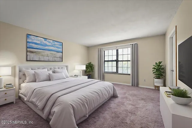 a view of an empty room with windows