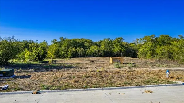 a view of a yard with wooden fence