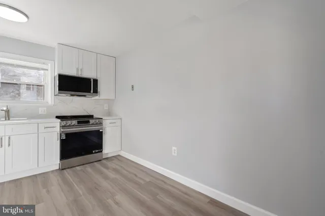 a kitchen with a stove and a microwave