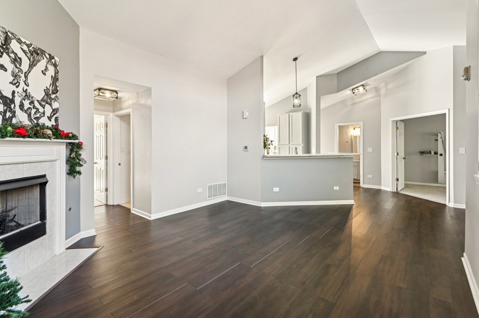 2227 Waterleaf Court, Unit 203 Naperville, IL 60564 - Photo 5 of 28 an empty room with wooden floor and a fireplace