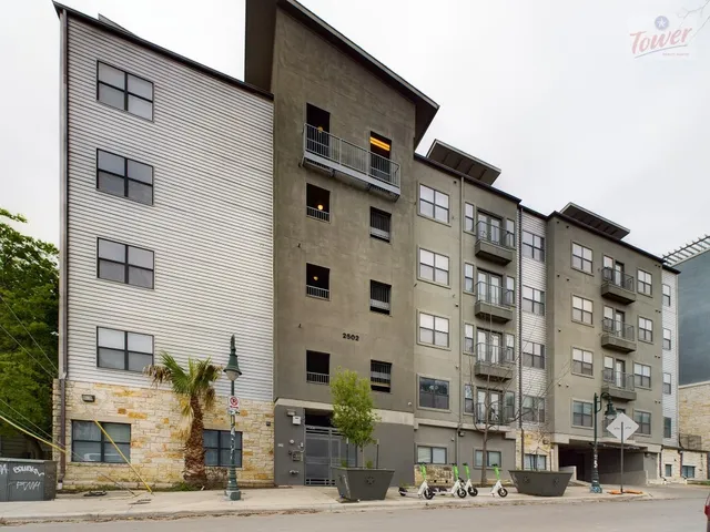 a front view of a building with street