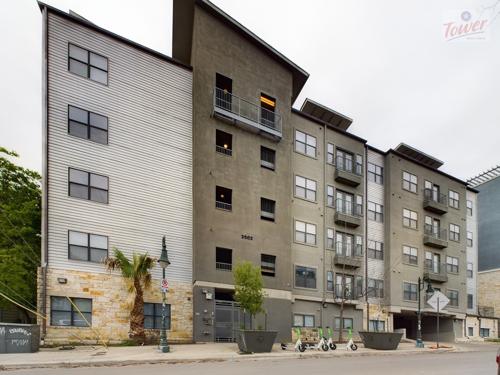 a front view of a building with street
