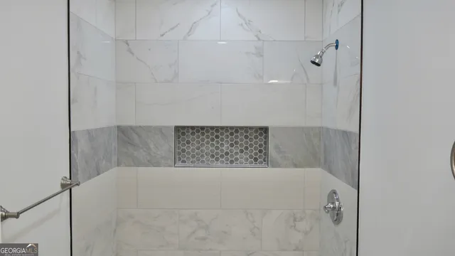 a bathroom with a bathtub