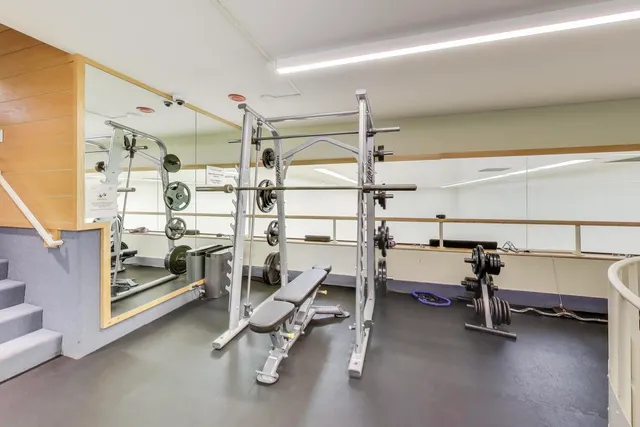 a view of a room with gym equipment