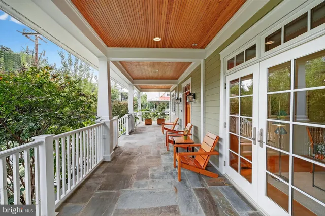 a view of a building from a balcony