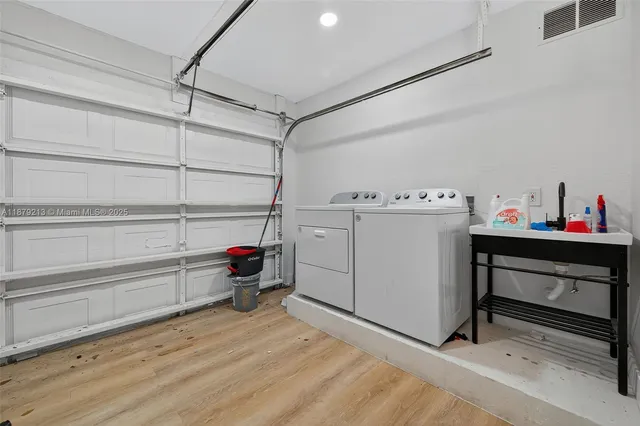 a storage room with cabinets