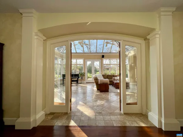 a bedroom with a bed and a fireplace