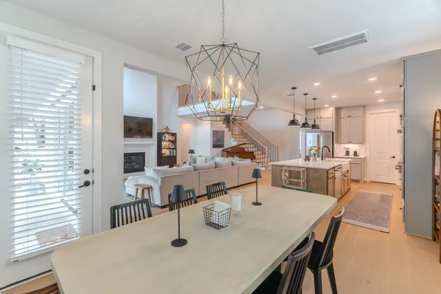 a view of a dining room and livingroom view
